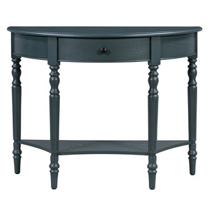 English Elm Trexm Farmhouse Half Moon Entryway Console with Drawer Open Shelf Pine Legs Navy N715P383795M
