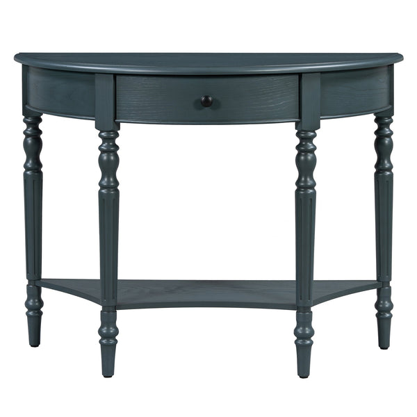 English Elm Trexm Farmhouse Half Moon Entryway Console with Drawer Open Shelf Pine Legs Navy N715P383795M