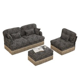 English Elm 100"comfy Chenille Leopard Print Sectional Sofa with Tassel Trim and Movable Ottoman Khaki W5656S00023