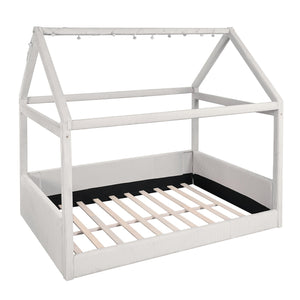 English Elm Full Size Upholstered House Daybed With Led Lighting, Cozy Beige Corduroy For Kids & Guests N7500001335A