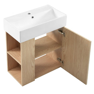 English Elm 21.6 Modern Floating Bathroom Vanity with Ceramic Basin, Wave Door, Rose Gold Handle, Space-Saving Wood N729P170390D