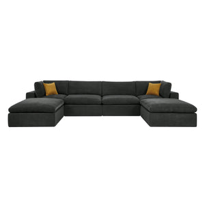 English Elm Coffee Bean Textured Modular Sectional Low Profile Lounge Sofa with Toss Pillows Dark Gray B2748S00078