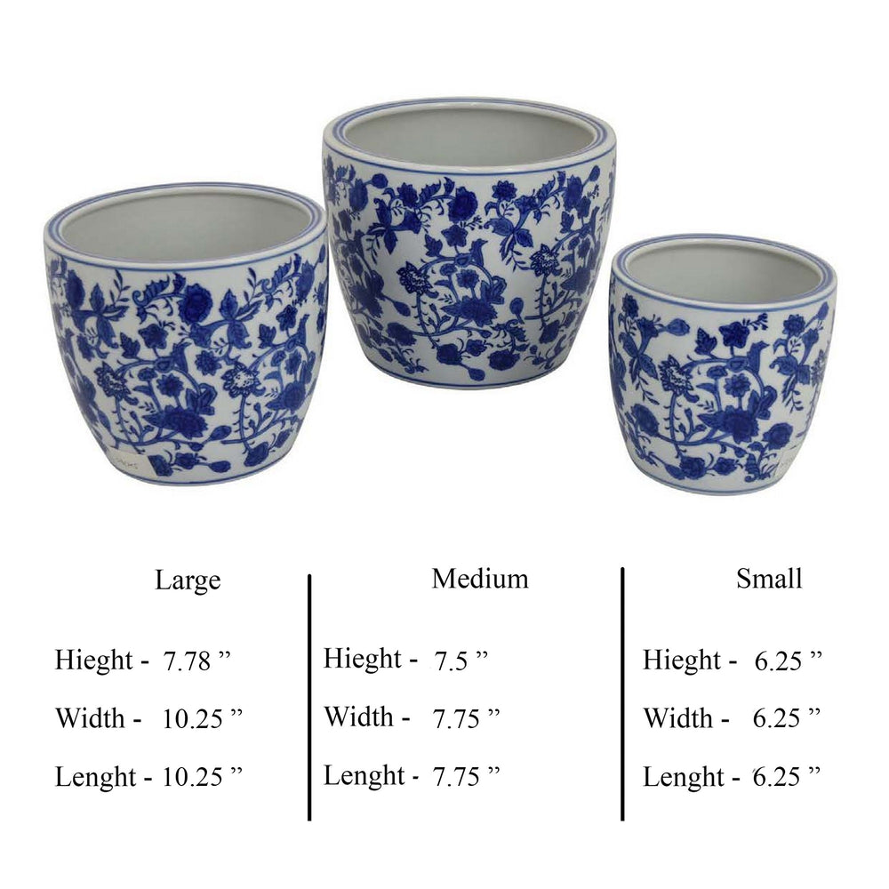 English Elm Garden Ceramic Planter Trio Hand Painted Floral Glazed Japanese Style Home Decor Set Blue And White Stripes B056P412620