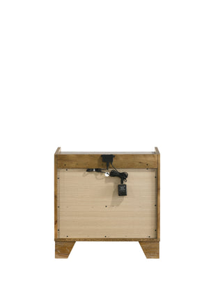 English Elm Garcia Light Aspen Brown Nightstand with LED, USB Port, Solid Rubberwood, Metal Glide Drawer, Safe Stop B2726P391842