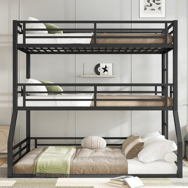 English Elm Twin Metal Triple Bunk Bed - Stylish Space-Saving Design With Safety Guardrails & Noise Reduction Features W1580S00169-GIGA