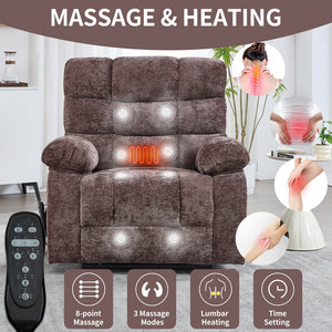 English Elm Lift Power Recliner Chenille Chair Dual Motor Massage Heat 350 Lb Capacity Living Room Brown W3224P288620