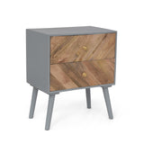 Christopher Knight Home® - Noble House - Aldape Mid-Century Modern Handcrafted Mango Wood 2 Drawer Cabinet, Natural and Gray