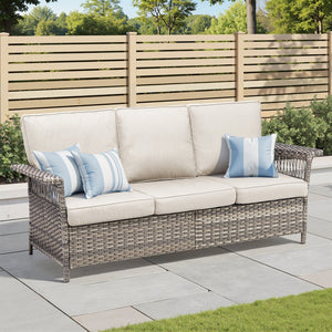 English Elm Outdoor Handwoven Pe Wicker Ottoman Set Patio Footrests with Weather Resistant Cushions Beige T3773P416504