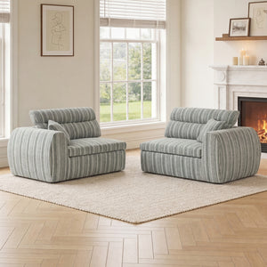 English Elm Chenille Stripe Velvet Sofa Three Seat Minimalist Upholstered Couch for Living Room Sage Green,White+Green W5532S00015