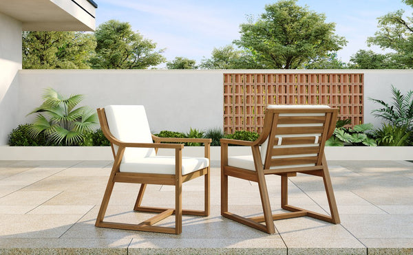 English Elm Trexm Acacia Wood Outdoor Dining Armchairs with Cushions for Patio Garden Light Teak N715P404282D