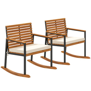 English Elm Outsunny Acacia Wood Patio Rocking Chair Set of 2 with Cushions and Armrests W2225P485614