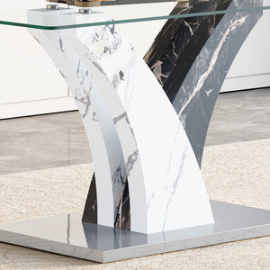 English Elm Table And Chair Set – Modern Glass Top Dining Table With 6 White Pu Chairs For Stylish Comfort W1151S03811-GIGA