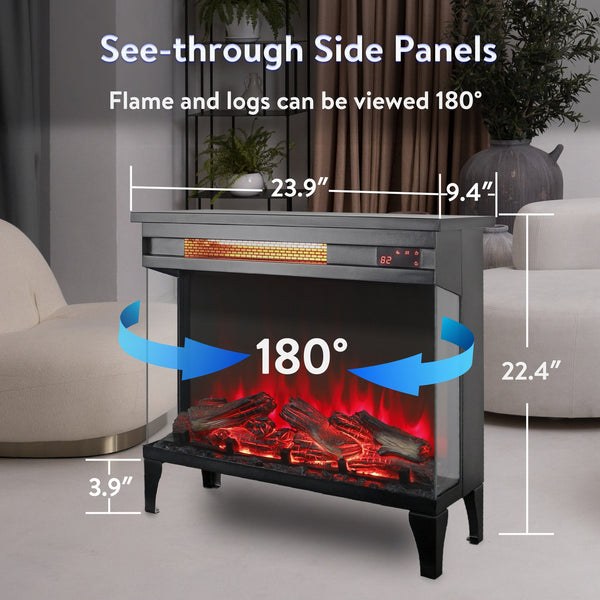 English Elm 24 Inch Panoramic Three Sided Glass Electric Fireplace with Infrared Quartz Heater W1769P166908
