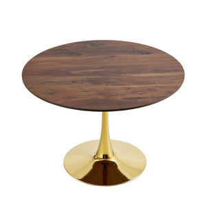 English Elm Tulip Dining Table - Round 80Cm Natural Wood Top With Elegant Golden Legs For Stylish Dining Spaces W370P190386-GIGA