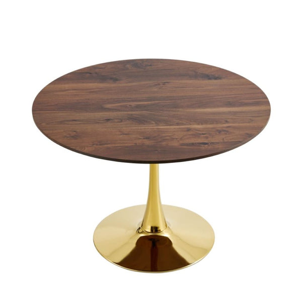 English Elm Tulip Dining Table - Round 80Cm Natural Wood Top With Elegant Golden Legs For Stylish Dining Spaces W370P190386-GIGA