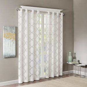 JLA Home Madison Park - Fretwork burnout sheer curtain panel with grommet top for soft light diffusion and layered texture White MP40-3775