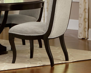 English Elm Contemporary Espresso Wood Frame Dining Chairs Nailhead Trim Gray Fabric Set of 2 B011S02488