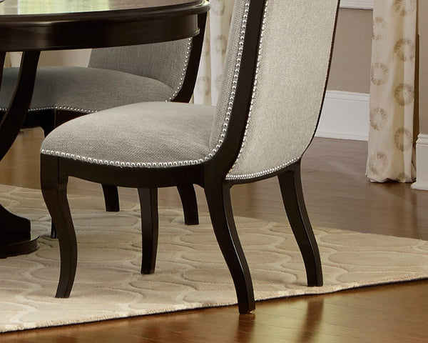 English Elm Contemporary Espresso Wood Frame Dining Chairs Nailhead Trim Gray Fabric Set of 2 B011S02488