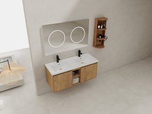 English Elm 48" Wall-Mounted Bathroom Vanity With Double Sink, Soft-Close Doors & Storage Rack For Modern Homes W999S00346