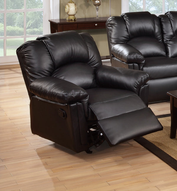 English Elm Modern Black Bonded Leather Sofa and Recliner Set for Contemporary Living Rooms B011S02384