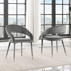 English Elm Modern Velvet Upholstered Dining Chair Set Arched Back Gold Tipped Wooden Legs Gray B011P439062