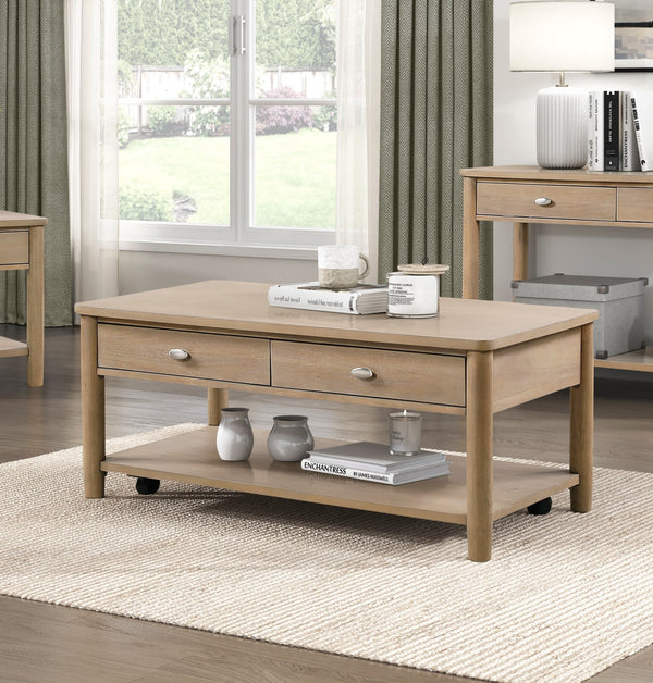 English Elm Classic Wooden End Table with Drawer and Open Shelf, 24" Square Accent Table for Living Room Natural 51.5 L x 27.5 W x 11.25 H B011P285306