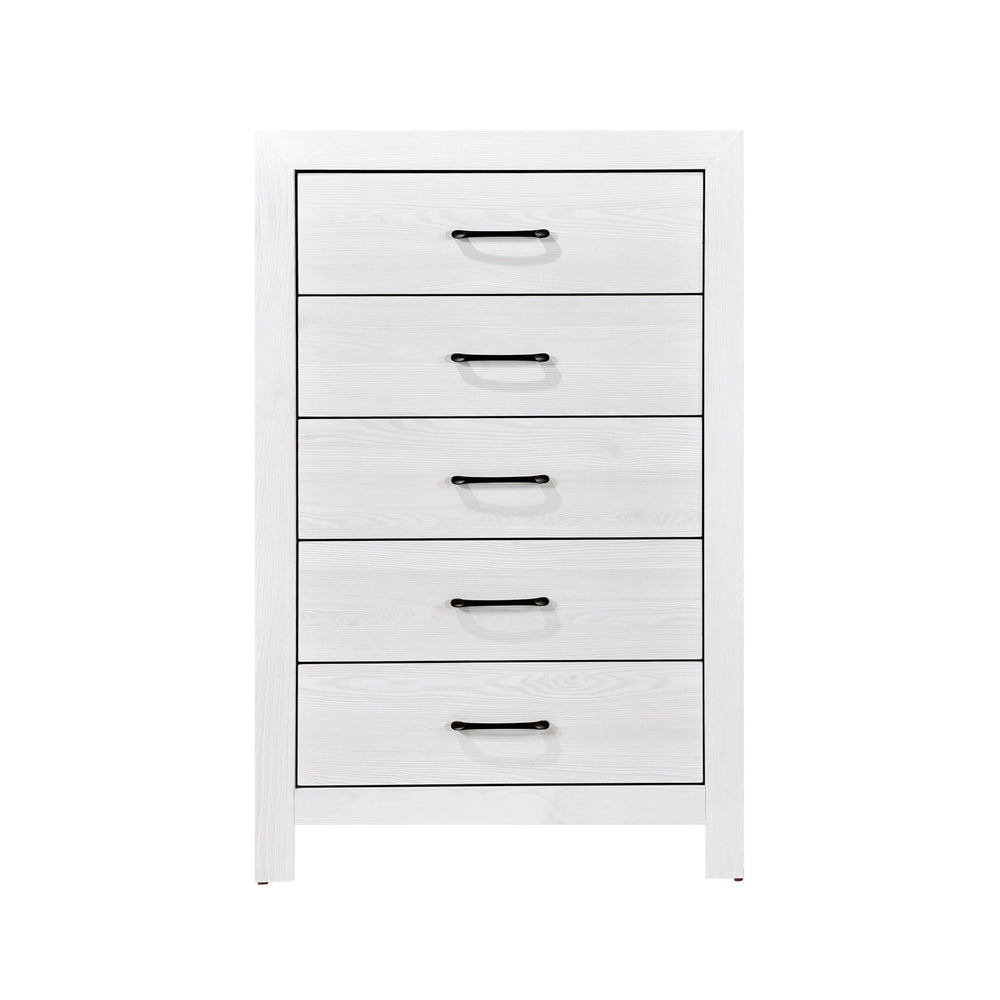 English Elm White 5-Drawer Bedroom Chest with Black Metal Hardware, White 3D Paper Veneer, No Assembly Needed B011P347296