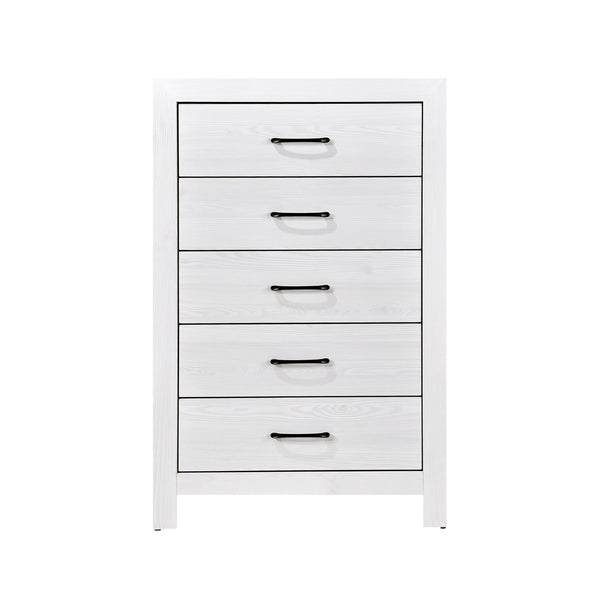 English Elm White 5-Drawer Bedroom Chest with Black Metal Hardware, White 3D Paper Veneer, No Assembly Needed B011P347296