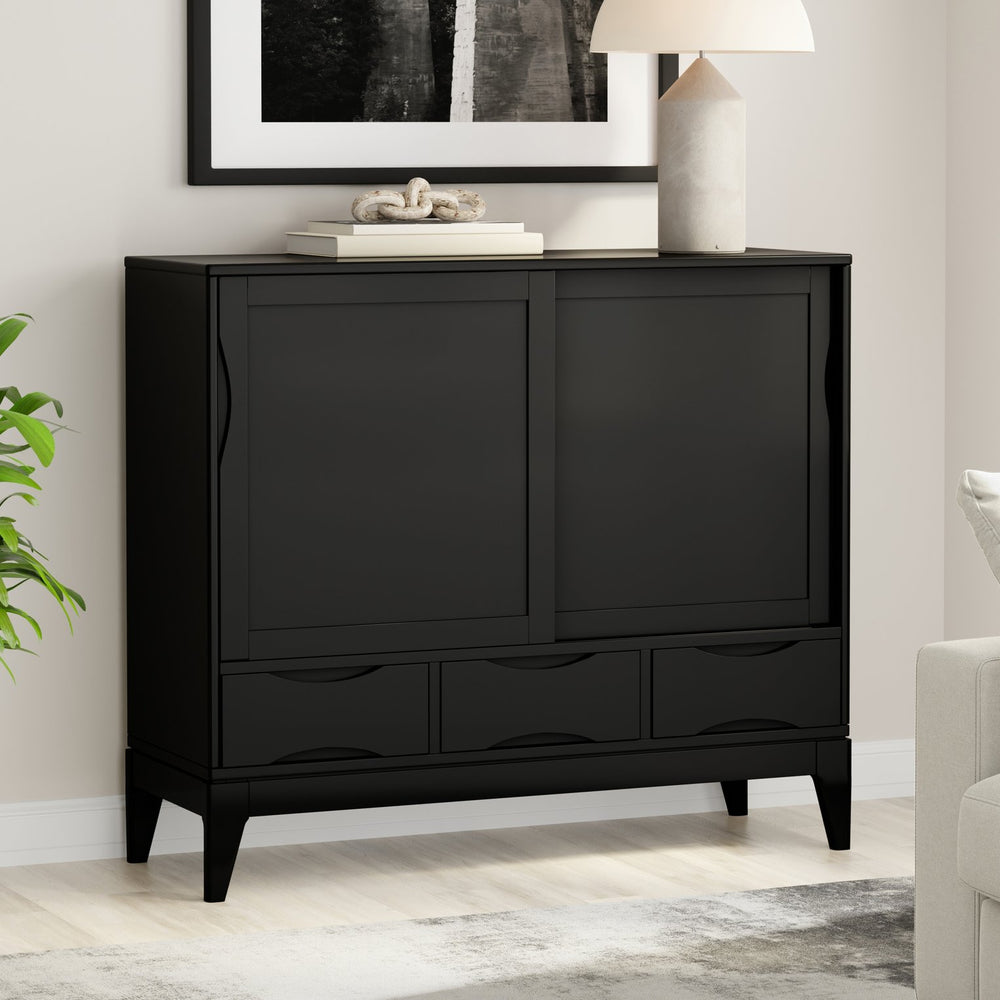 English Elm Harper Mid-century Rubberwood Cabinet with Tapered Legs and Enclosed Shelf Storage B136P436062