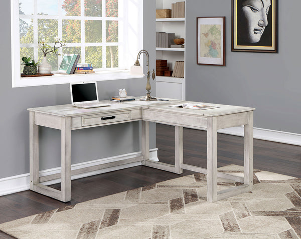 English Elm Transitional Corner Computer Desk Antique White with Lift-Top, USB Ports, Power Outlets, Drawer - Spacious ergonomic workspace for home office B2741P341679