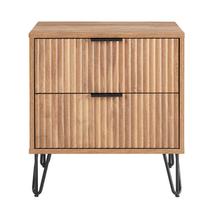 English Elm Dumbo Fluted 20" Nightstand with Gold Metal Legs & Glam Handles, 2-Drawer Full-Extension, Easy Snap Assembly Brown B365P398168