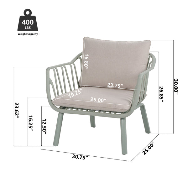 English Elm Christopher Knight Home® - Huron Outdoor PP Club Chair with Waterproof Olefin Cushions, Durable Plastic Frame and Iron Legs - Weather-Resistant Patio Seating Set Beige,Light Green N775P178198G