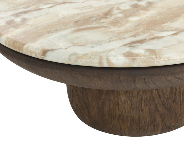 Sunpan ORULA Coffee Table - Sculptural Marble-Look Design with Brown Oak Base for Modern Living Rooms 112807