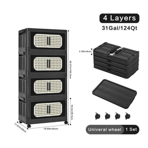 English Elm Retro Folding Storage Cabinet With 4 Tiers, Magnetic Door & Wheels - Space-Saving Organizer For Home W2873P366355-GIGA