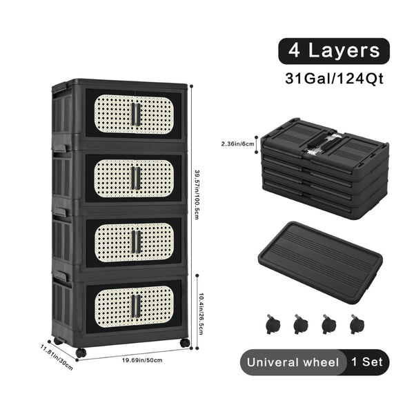 English Elm Retro Folding Storage Cabinet With 4 Tiers, Magnetic Door & Wheels - Space-Saving Organizer For Home W2873P366355-GIGA