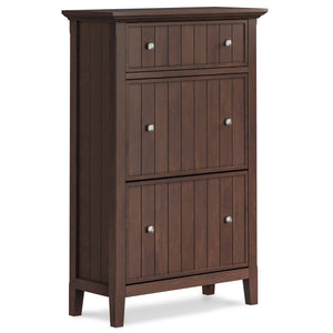 English Elm Acadian Solid Wood Entryway Shoe Cabinet with Tilt Doors Tapered Legs Brunette Finish B136P436049