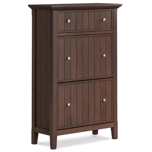 English Elm Acadian Solid Wood Entryway Shoe Cabinet with Tilt Doors Tapered Legs Brunette Finish B136P436049