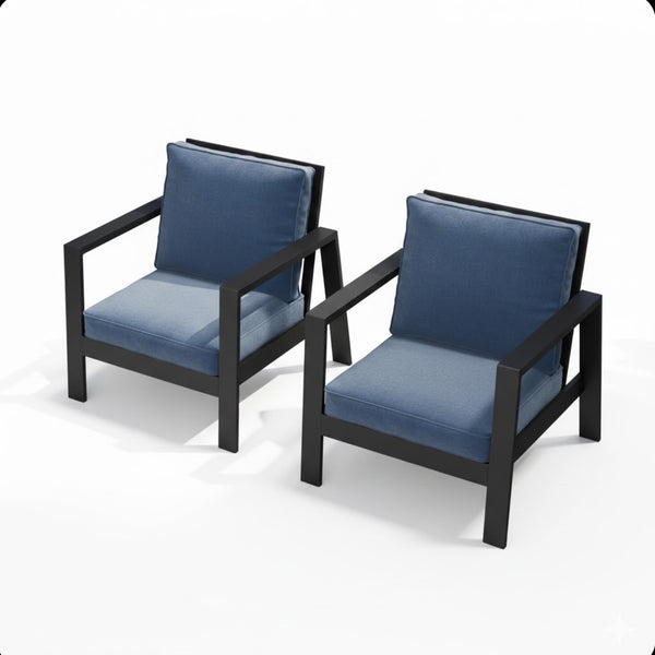 English Elm Set of 2 Outdoor Aluminum Patio Armchairs Rust Proof Frame with Plush Foam Cushions Black+Blue B082P454982