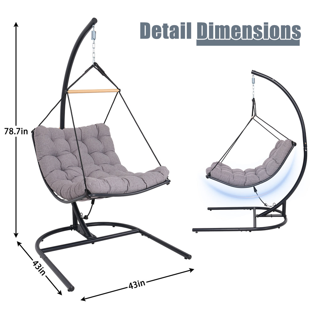 English Elm Hanging Egg Chair with Steel Stand Tufted Cushion Resort Style Patio Swing Seat T5880P492680