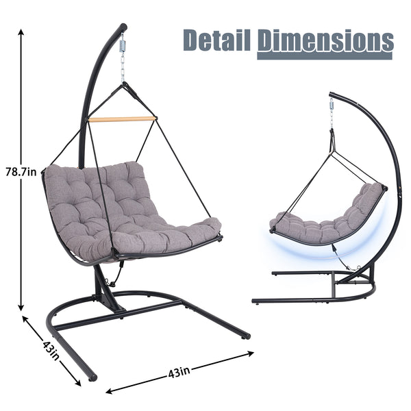 English Elm Hanging Egg Chair with Steel Stand Tufted Cushion Resort Style Patio Swing Seat T5880P492680