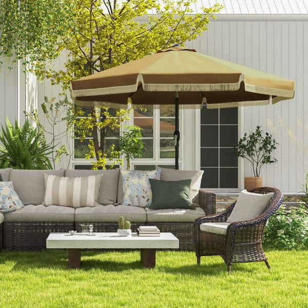 English Elm Outsunny 9Ft Ruffled Patio Umbrella With Crank & Tilt, Stylish Sunshade For Gardens, Decks & Pools W2225P200641-GIGA