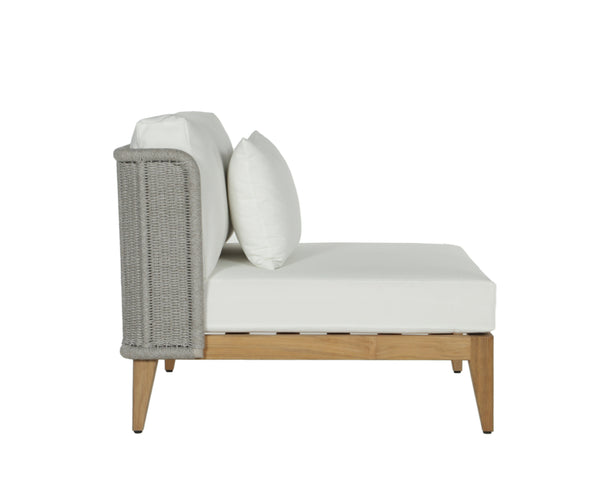 Sunpan Ibiza Armless Chair - Modern Outdoor Lounge with Durable Teak Frame & Eco-Friendly Grey Fabric Natural / Stinson White