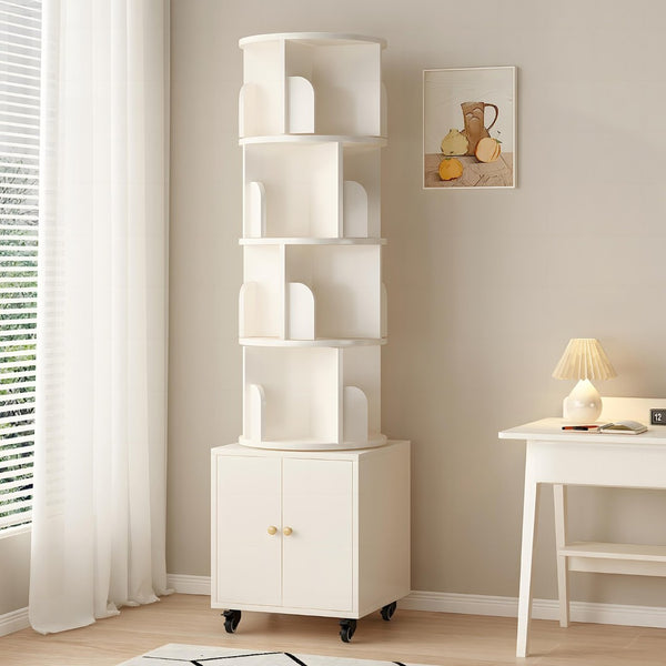 English Elm Rotating 360-Degree 5-Tier Corner Bookshelf With Drawer - Space-Saving Storage For Small Rooms W2641P329223-GIGA