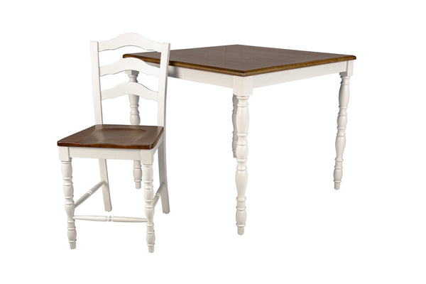 English Elm 5 5-Piece Counter Height Dining Set with Oak Top and White Legs, Ladder Back Chairs, Rustic Charm B089P389541