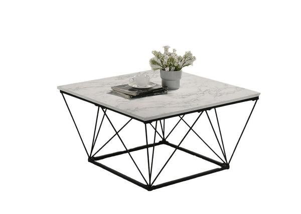 English Elm White Modern 3pc Table Set with Angular Geometric Metal Bases, Engineered Wood Surfaces, Sleek Living Room White 37 L x 35 W x 5 H B2741P391804