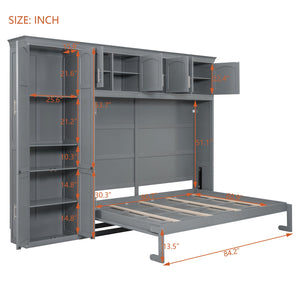 English Elm Queen Murphy Wall Bed with Integrated Wardrobe and Drawers for Studio Spaces LP000876AAE-1