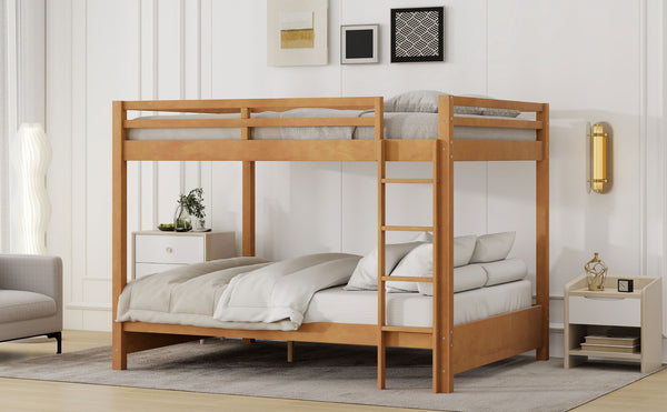 English Elm Wood Queen Size Bunk Bed With Ladder - Sturdy Pine Frame, Space-Saving Design For Shared Rooms N7090004007D-GIGA