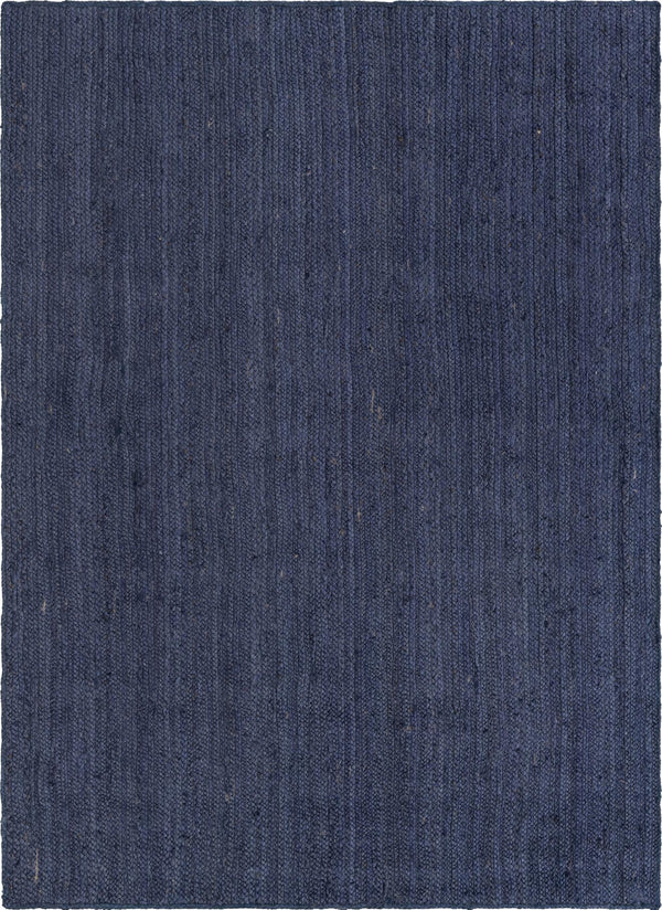 Unique Loom Braided Jute Dhaka Hand Woven Solid Rug Navy Blue,  7' 1" x 10' 0"