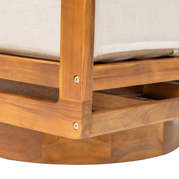 English Elm Christopher Knight Home® - Tanah 360° Outdoor Swivel Lounge Chair in Teak Finish with Plush Beige Cushions — Stylish Patio Comfort N775P361825T