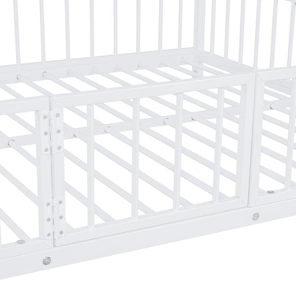 English Elm Full Full over Full Metal Bunk Bed with Slide, Interchangeable Stairs, Gate & Safety Guardrails for Kids White SF000170AAK